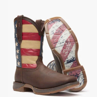 DB5554 DURANGO PATRIOTIC PULL-ON-BROWN/FLAG BOOTS