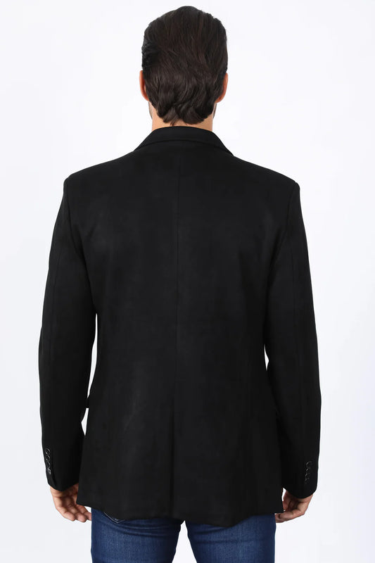BLZ8387 MEN'S DOUBLE BUTTON BLACK FAUX-SUEDE BLAZER