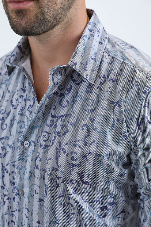 FPL10969 MENS MODERN FIT STRETCH FOIL FASHION GREY SHIRT