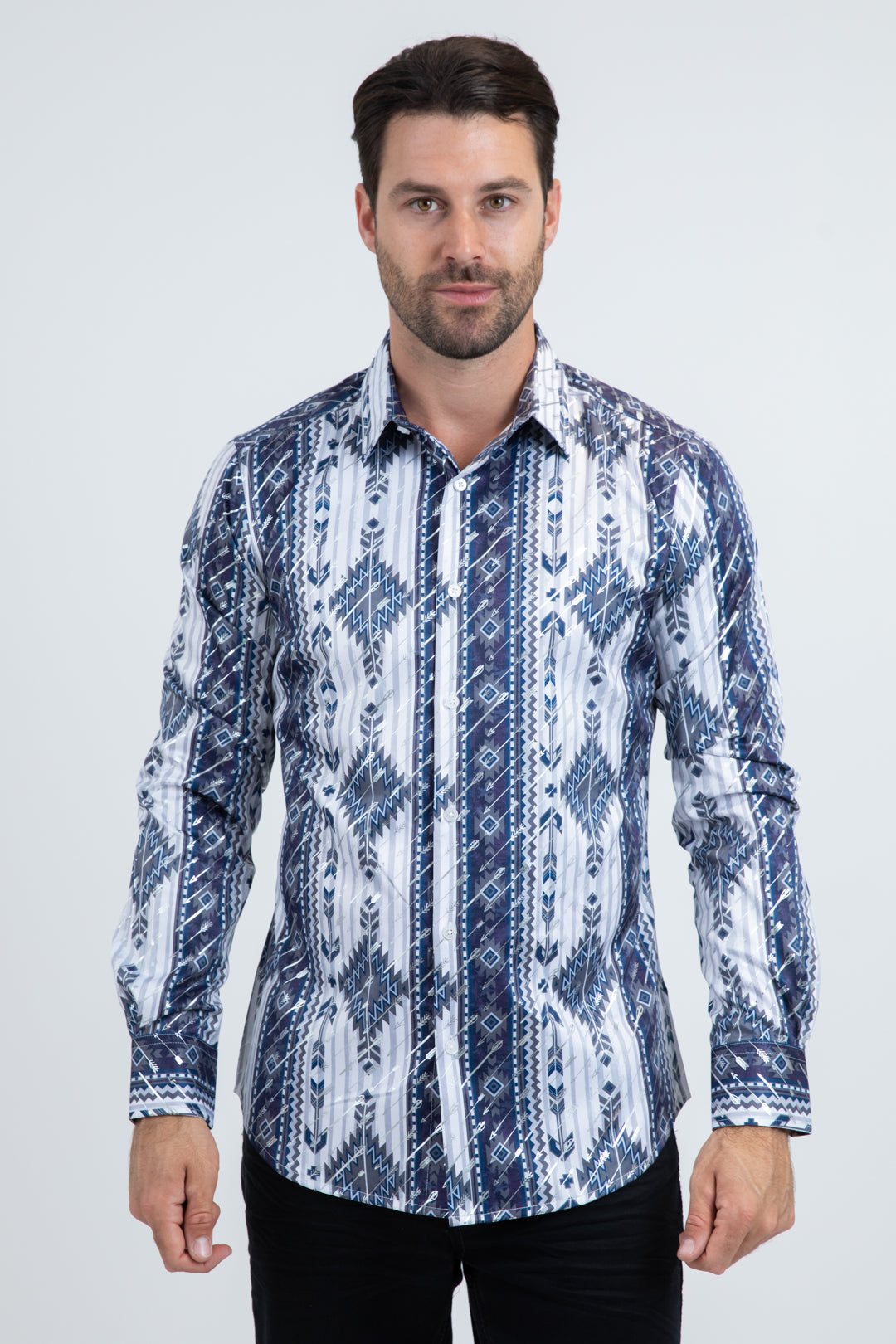 FPL11281 MENS MODERN FIT STRETCH FOIL FASHION WHITE SHIRT