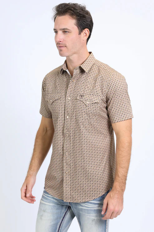 PGW10642 MEN'S PERFORMANCE WESTERN SLEEVE AZTEC BEIGE SHIRT
