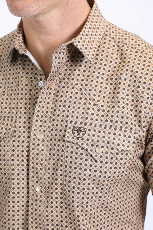 PGW10642 MEN'S PERFORMANCE WESTERN SLEEVE AZTEC BEIGE SHIRT