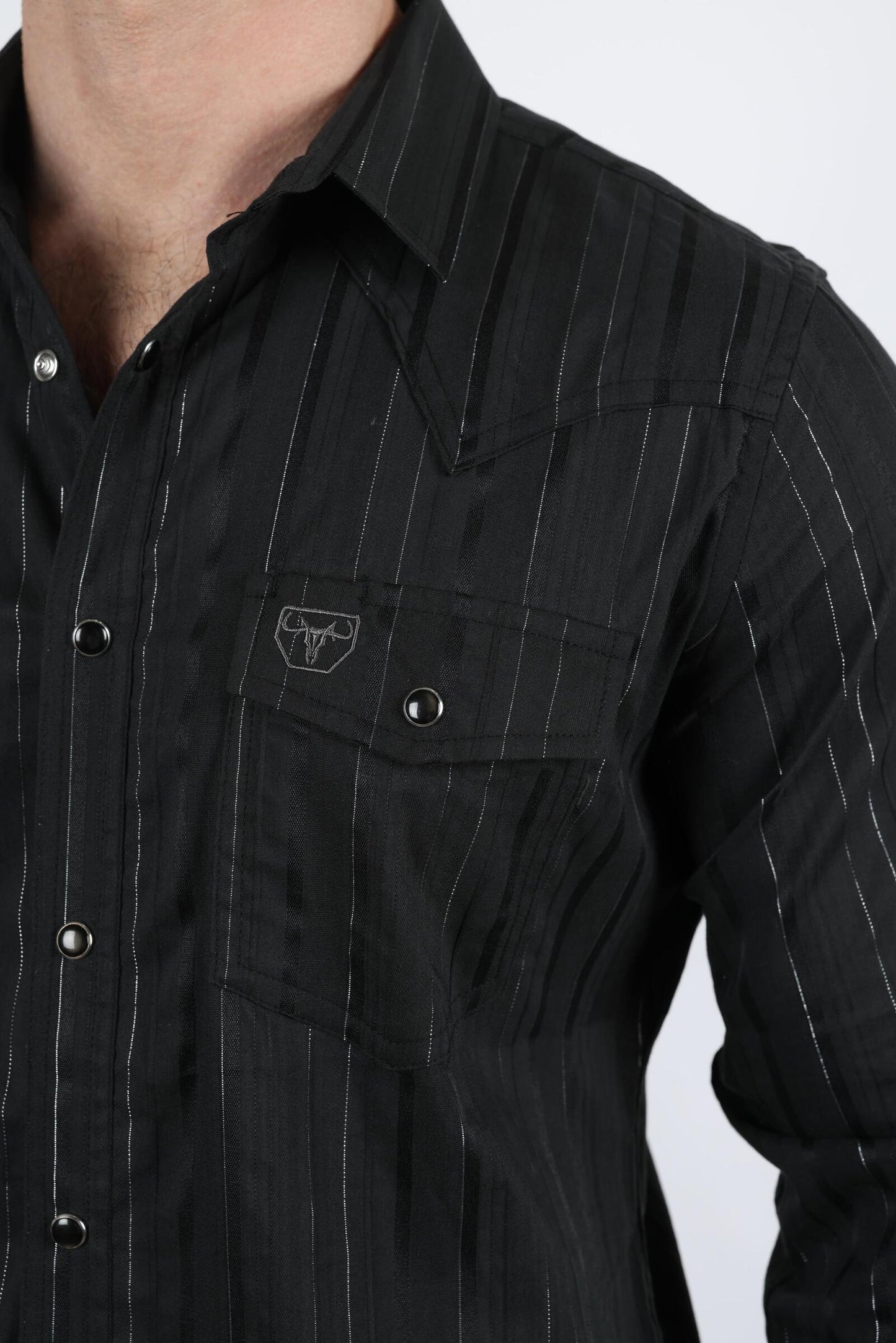 WSL9750 MENS MODERN FIT STRETCH LUREX WESTERN LONG SLEEVE SHIRT BLACK