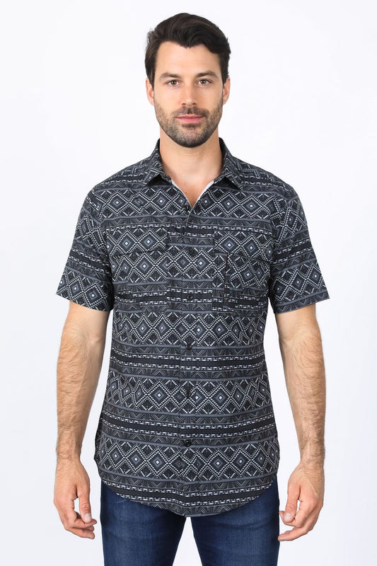 PGS10466 MENS SHIRT PERFORMANCE CLASSIC FIT AZTEC PRINT BLACK