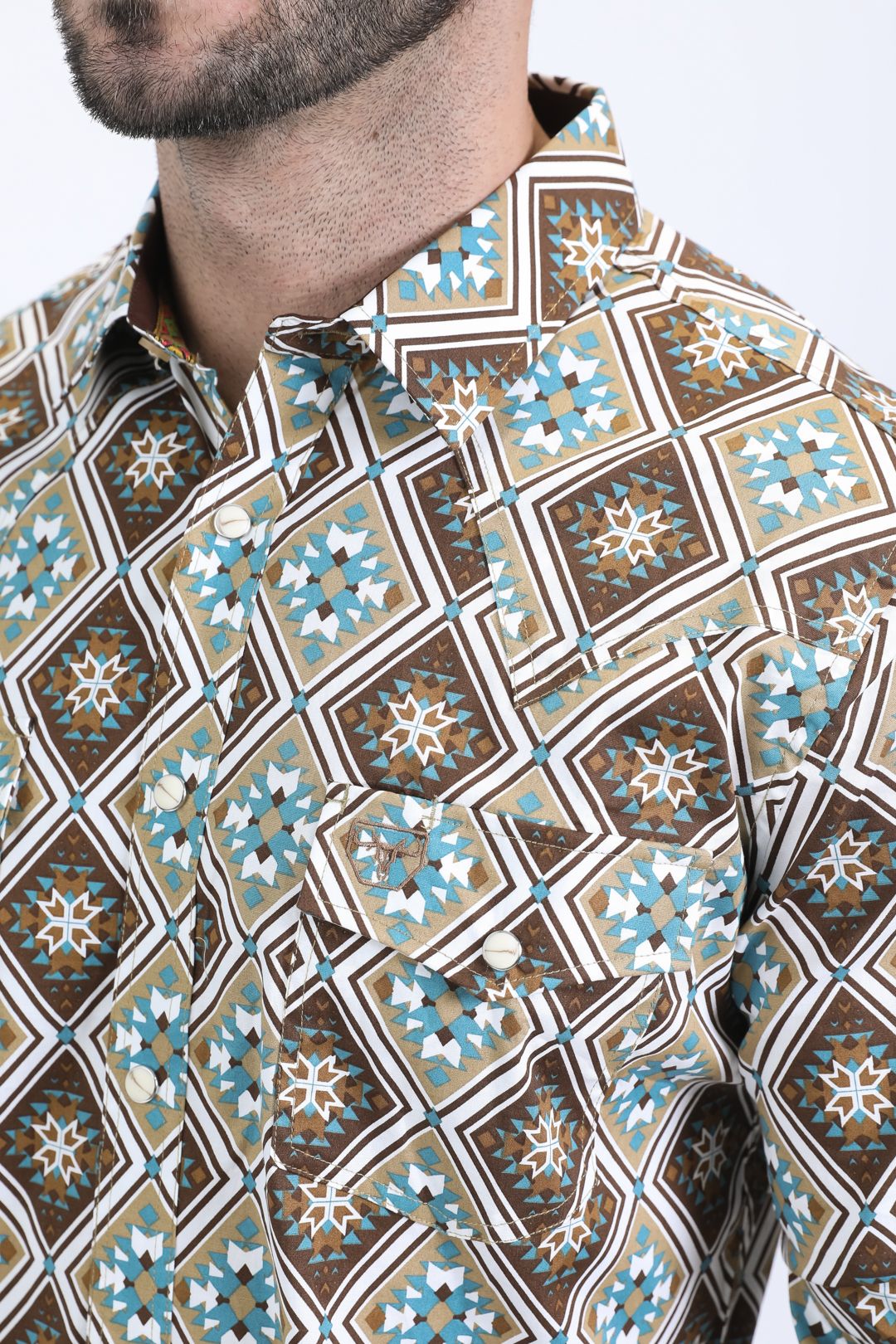 WPL10673 MEN'S LONG-SLEEVED SHIRT WITH A COLORFUL DIAMOND PATTERN DESING