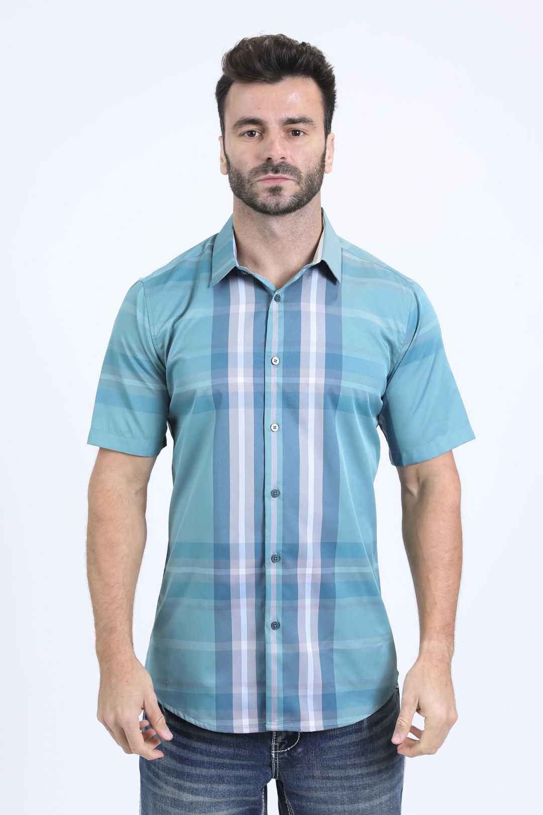 CHS10846 MEN'S CHECKERED SHORT SLEEVE SHIRT