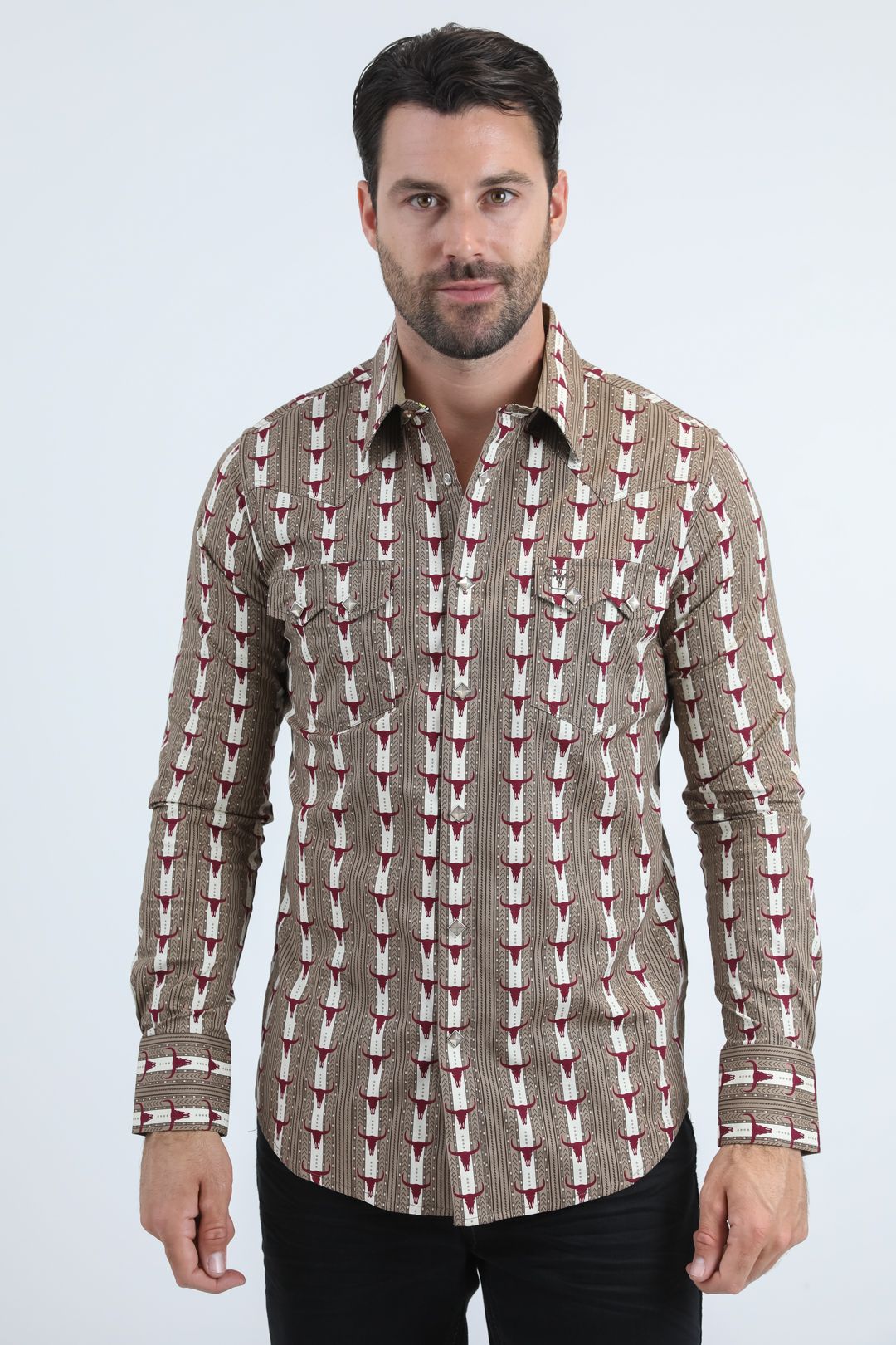 WPL11075 MENS WESTER MODERN FIT COTTON/SPANDEX LONG SLEEVE SHIRT WITH SNAPS