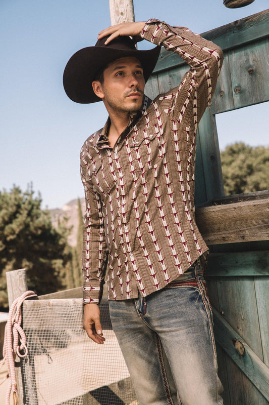 WPL11075 MENS WESTER MODERN FIT COTTON/SPANDEX LONG SLEEVE SHIRT WITH SNAPS