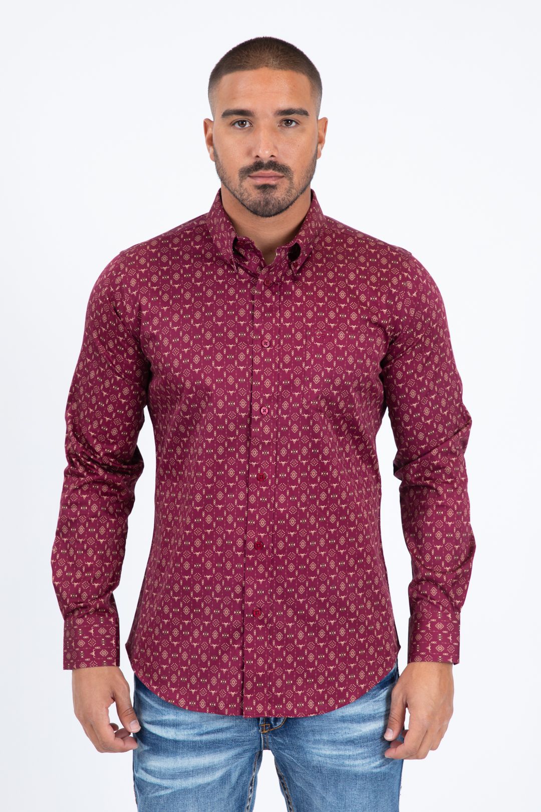 CWL11341 MENS SATIN COTTON/SPANDEX MODERN FIT LONG SLEVVE SHIRT BURGUNDY