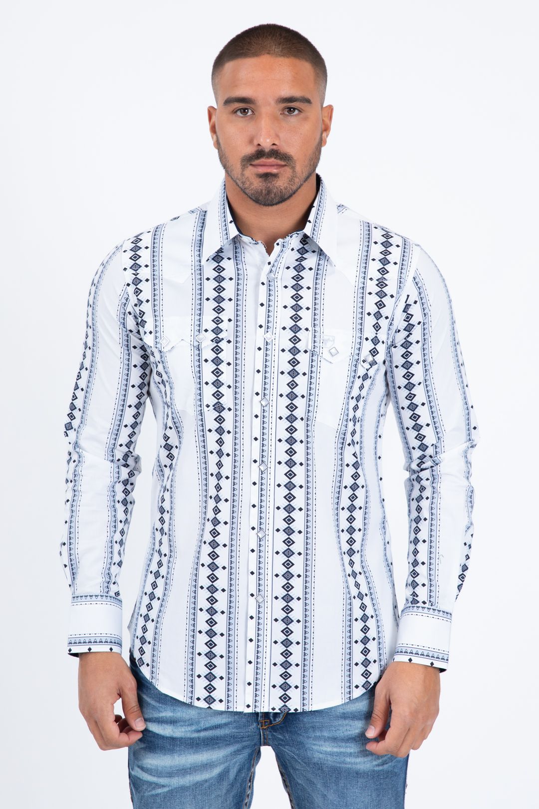 WPL11362 MENS WESTERN MODERN FIT COTTON/SPANDEX LONG SLEEVE SHIRT WITH SNAPS