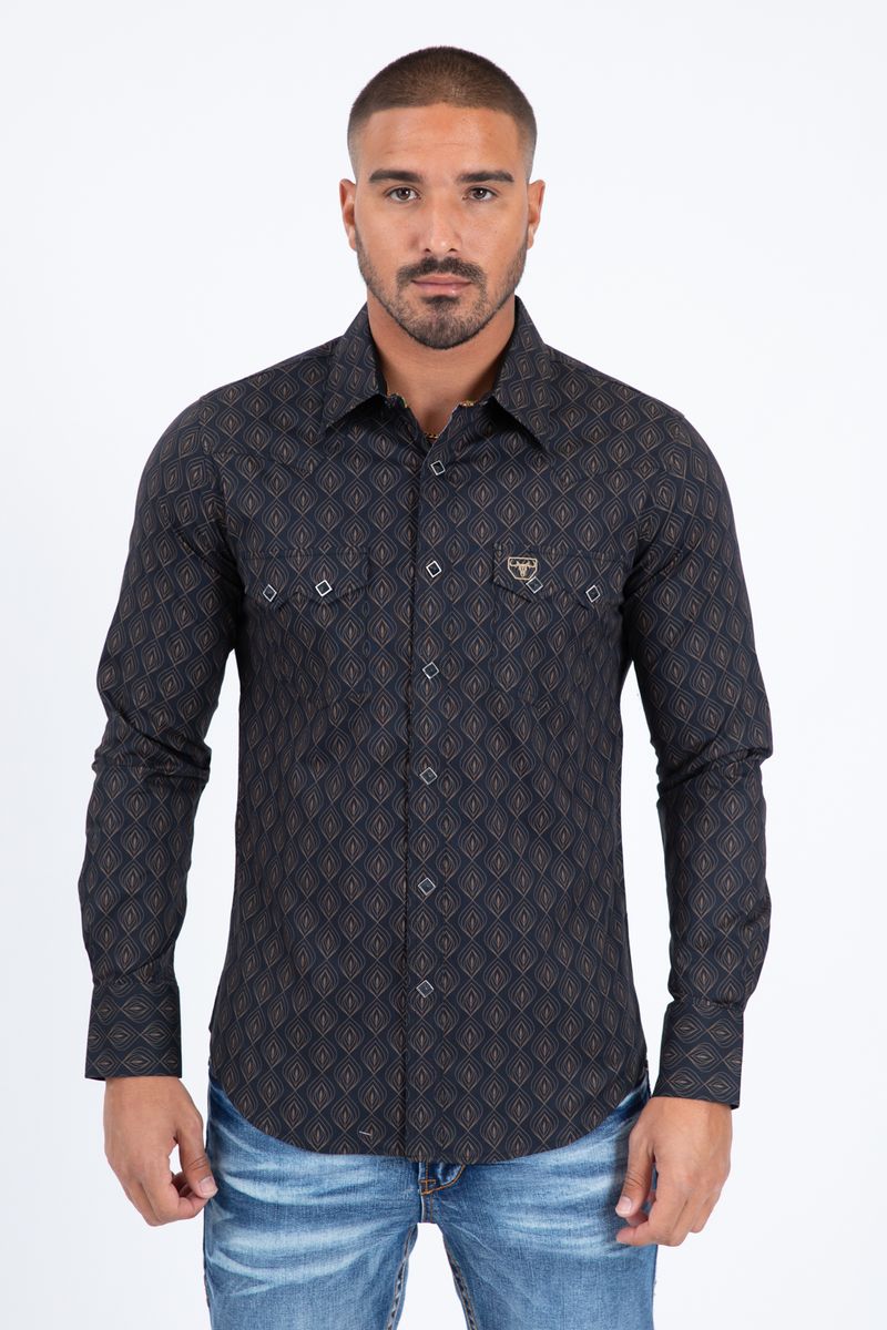 WPL11369 MENS WESTERN MODERN FIT COTTON/SPANDEX LONG SLEEVE SHIRT WITH SNAPS