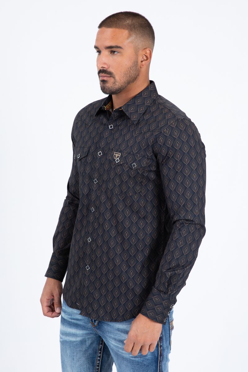 WPL11369 MENS WESTERN MODERN FIT COTTON/SPANDEX LONG SLEEVE SHIRT WITH SNAPS