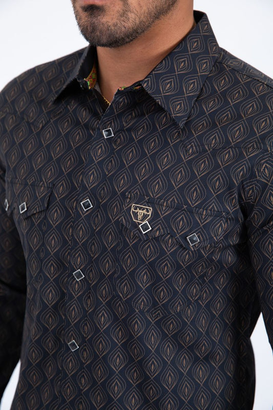 WPL11369 MENS WESTERN MODERN FIT COTTON/SPANDEX LONG SLEEVE SHIRT WITH SNAPS