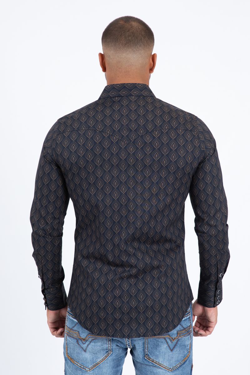 WPL11369 MENS WESTERN MODERN FIT COTTON/SPANDEX LONG SLEEVE SHIRT WITH SNAPS
