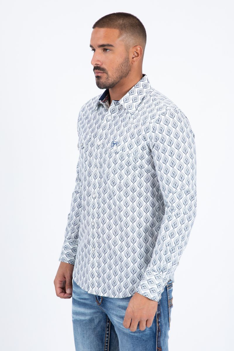 WPL11370 MENS WESTERN MODERN FIT COTTON/SPANDEX LONG SLEEVE SHIRT WHITE AND