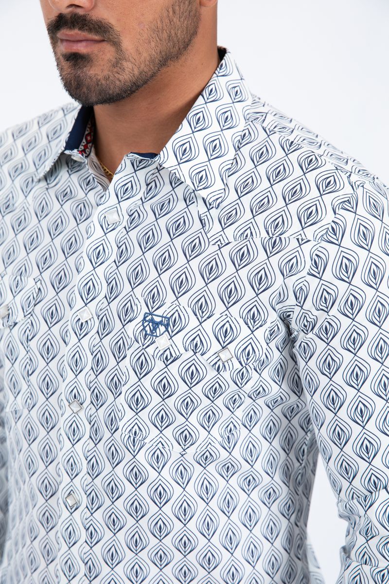 WPL11370 MENS WESTERN MODERN FIT COTTON/SPANDEX LONG SLEEVE SHIRT WHITE AND