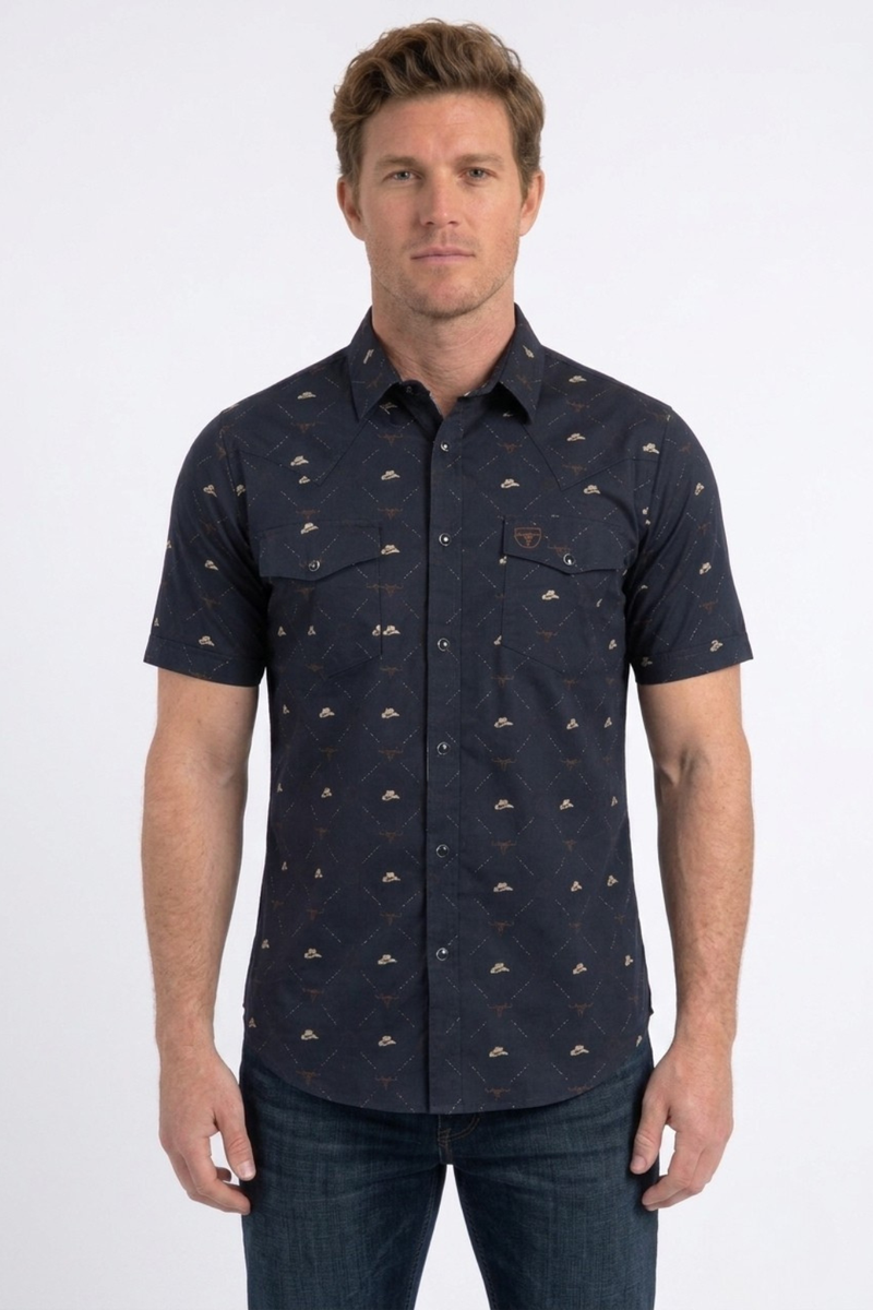 WPS11379 WESTERN SS SHIRT WITH SNAPS BUTTON BLACK