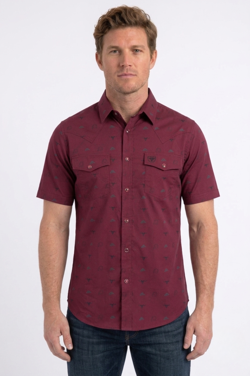 WPS11384 WESTERN SS SHIRT WITH SNAPS BUTTON RED