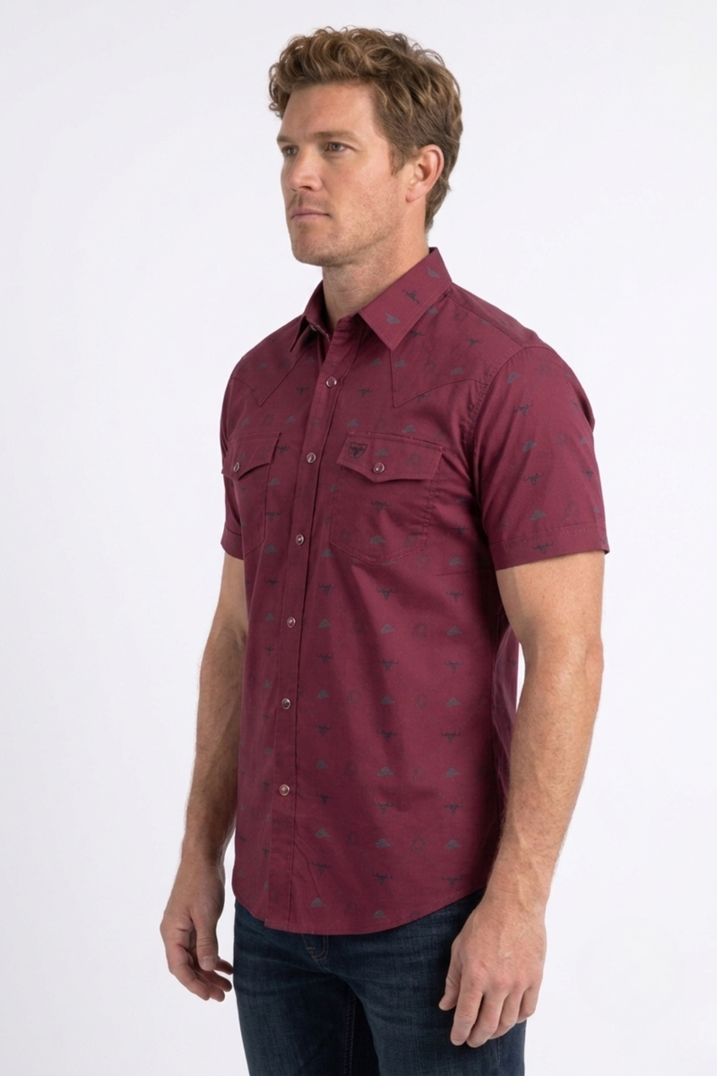 WPS11384 WESTERN SS SHIRT WITH SNAPS BUTTON RED