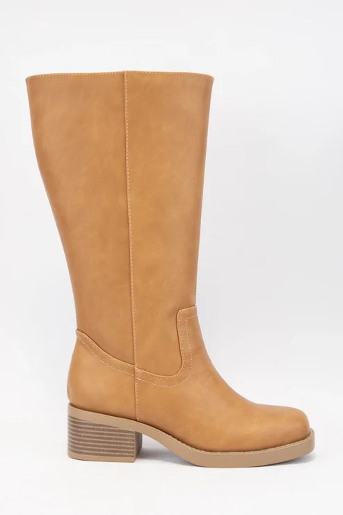BELVIN MINIMAL DESIGN PULL-ON STYLE RIDING BOOTS NATURAL