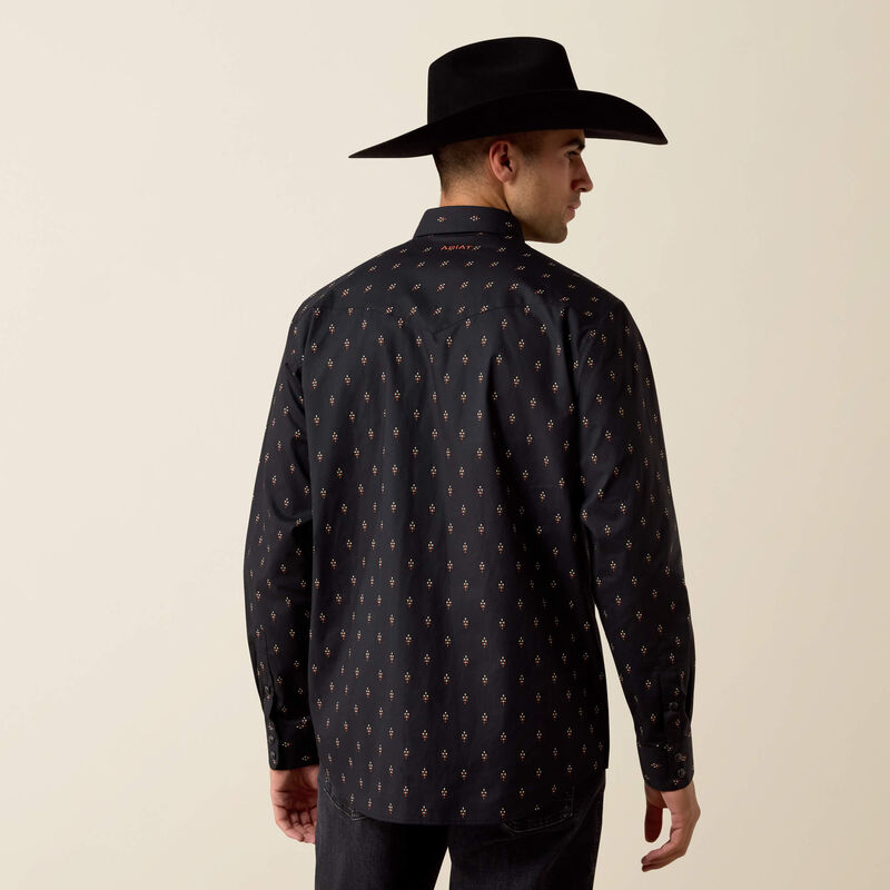 10080667 ARIAT PIETY SNAP LONG SLEEVE SHIRT BLACK GEO PRINT