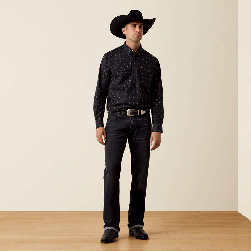 10080667 ARIAT PIETY SNAP LONG SLEEVE SHIRT BLACK GEO PRINT