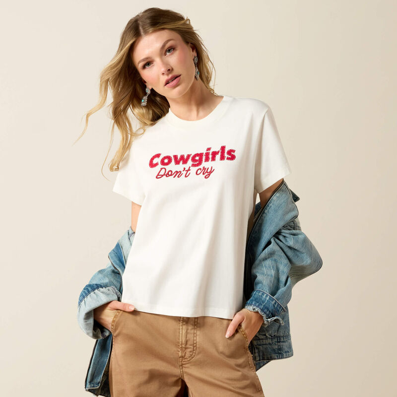 10080725 ARIAT COWGIRLS DON'T CRY SHORT SLEEVE TSHIRT COCNUT MILK