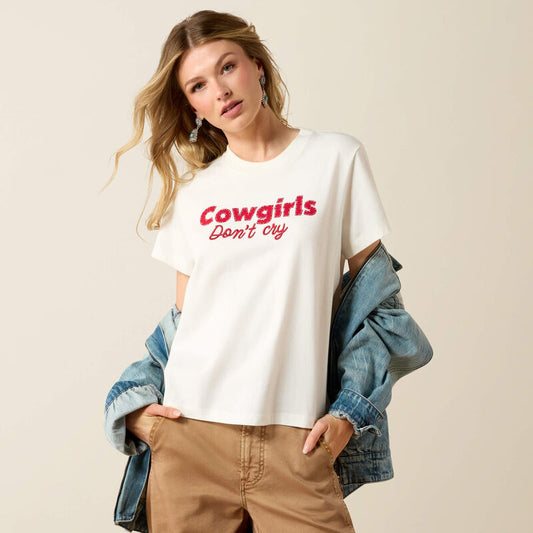 10080725 ARIAT COWGIRLS DON'T CRY SHORT SLEEVE TSHIRT COCNUT MILK