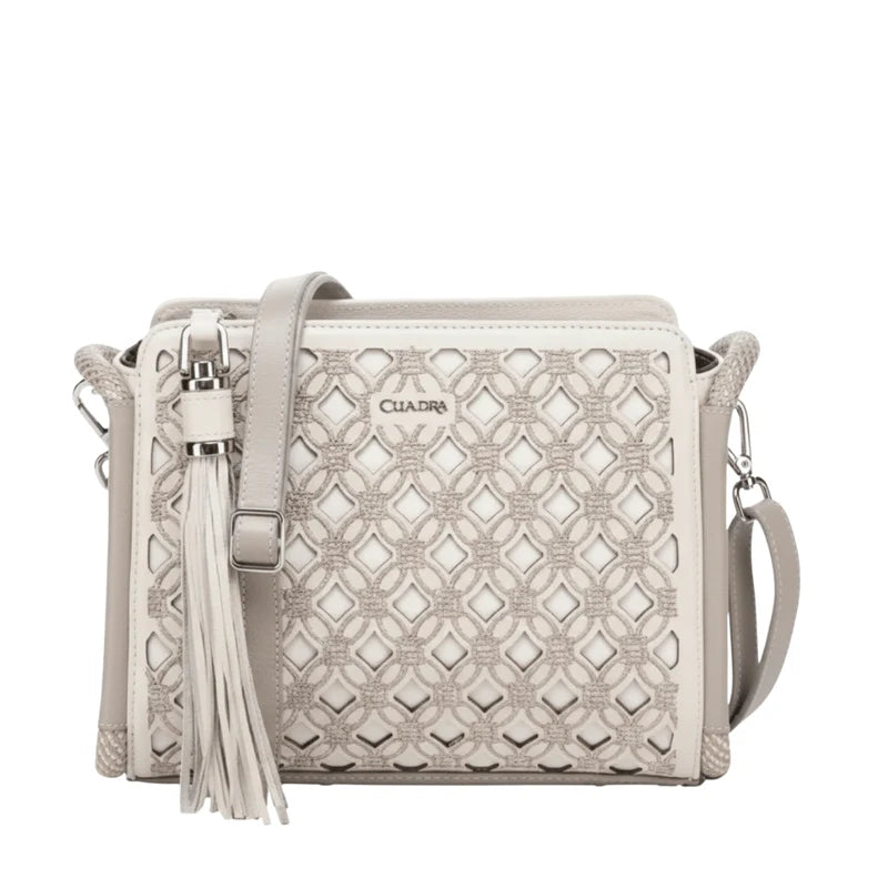 DU818 CUADRA WHITE COWHIDE EMBROIDERY BAG