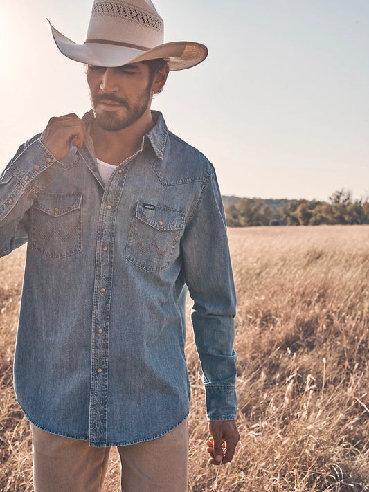 112361699 Men's Wrangler Classic Denim Western Snap Shirt