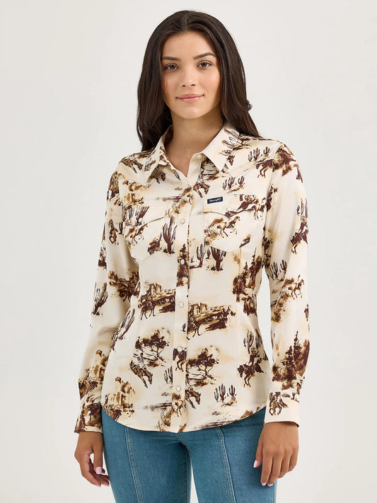 112367229 WOMEN'S WRANGLER BOLD BUCKING COWBOY WESTERN SNAP SHIRT