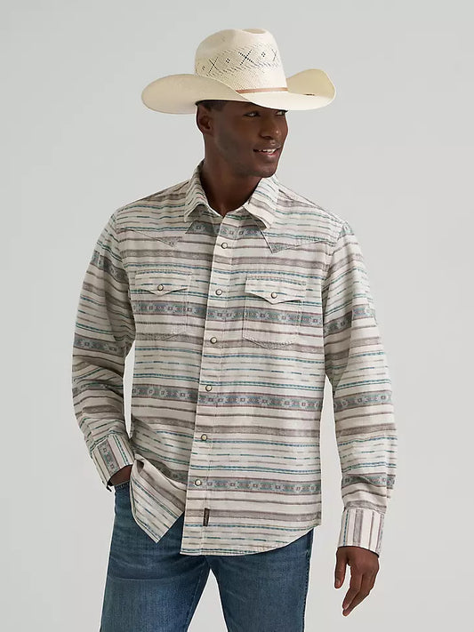 112374977 MEN'S WRANGLER RETRO PREMIUM LONG SLEEVE WESTERN SNAP PRINTED SHIRT