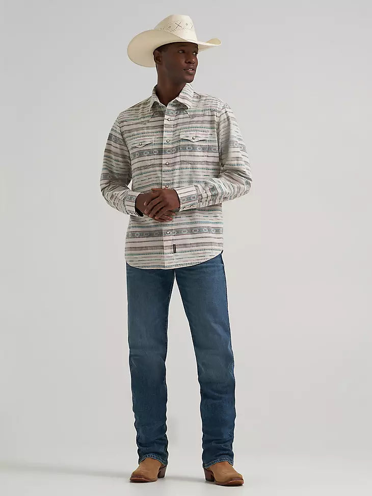 112374977 MEN'S WRANGLER RETRO PREMIUM LONG SLEEVE WESTERN SNAP PRINTED SHIRT