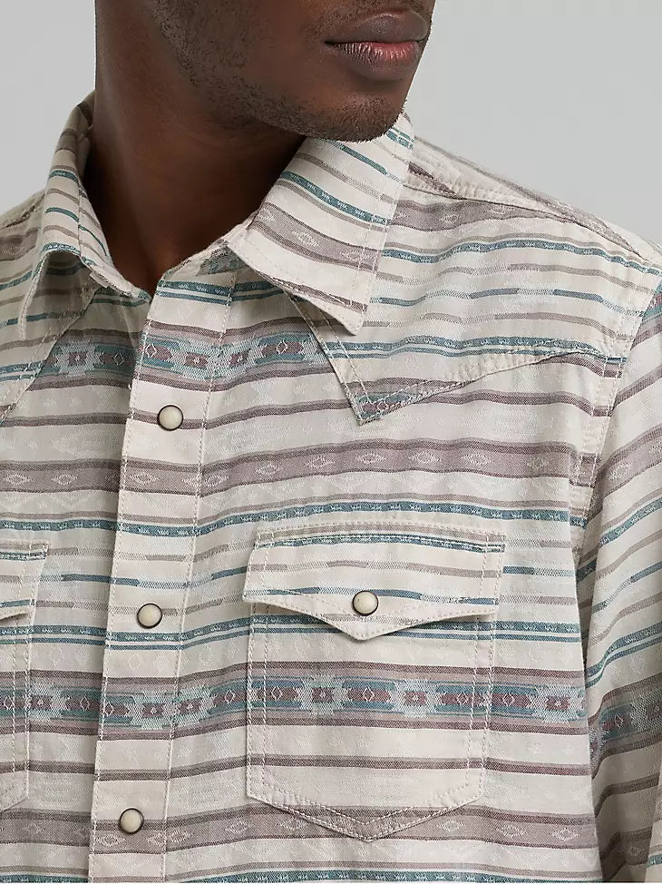112374977 MEN'S WRANGLER RETRO PREMIUM LONG SLEEVE WESTERN SNAP PRINTED SHIRT