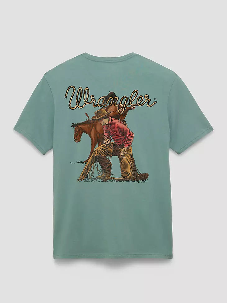 112375739 KNEELING COWBOY BACK GRAPHIC T-SHIRT