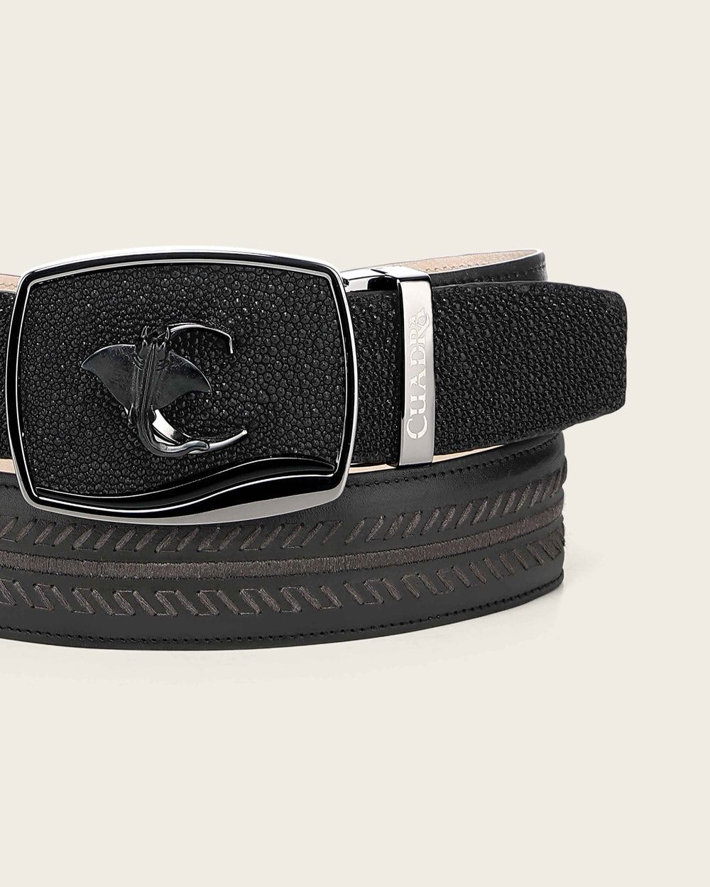 BC475 MEN'S BLACK GENUINE STINGRAY LEATHER WESTERN BELT CUADRA