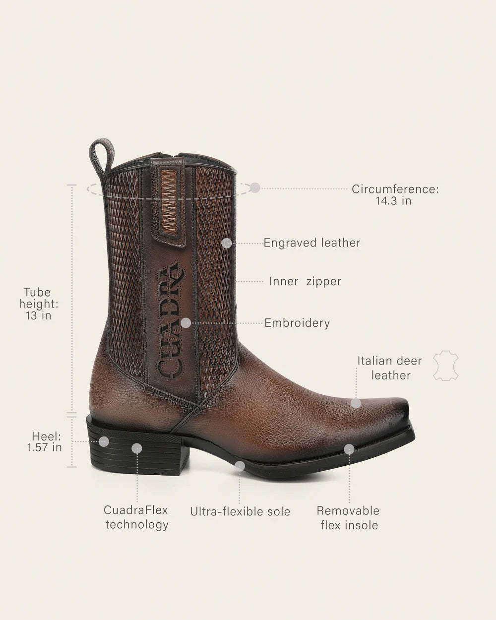 CC298 CUADRA URBAN HONEY BOOT IN GENUINE ITALIAN DEER LEATHER FOR MEN