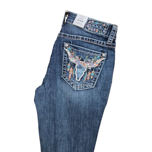 EB62041 GRACE IN LA WOMEN'S STEER HEAD JEANS EXC