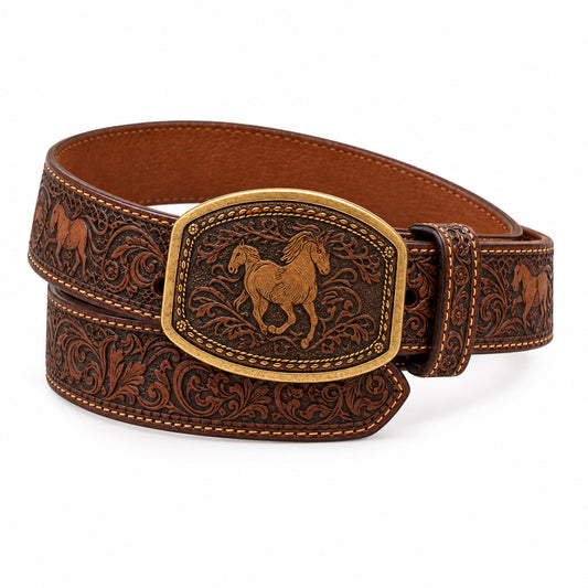 CINTO DE PIEL HEBILLA CON CABALLO BROWN