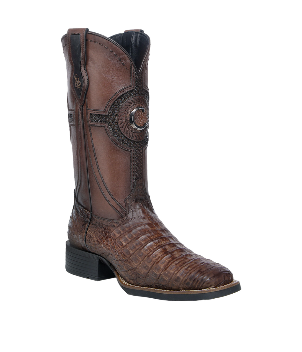CU975 CUADRA MN HONEY CAIMAN STUDS & EMBROIDERY & WOVEN SQUARE TOE