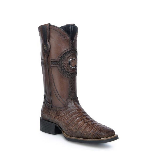 CU975 CUADRA MN HONEY CAIMAN STUDS & EMBROIDERY & WOVEN SQUARE TOE