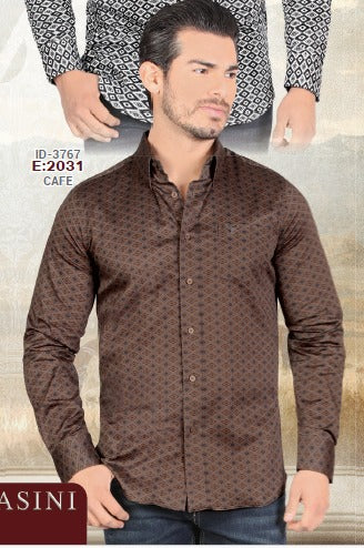 LAM2031 LONG-SLEEVED SHIRT WITH A DIAMOND PATTERN NAVY