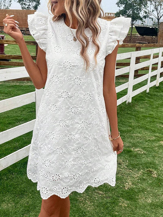 White Bohemian Embroidered Crew Neck Tank Dress