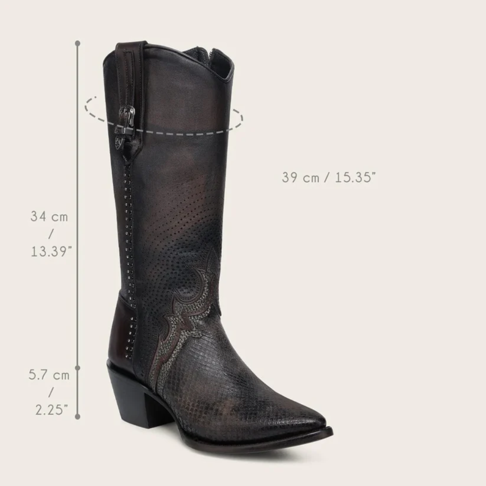 CC243 WOMEN'S GENUINE PYTHON & BOVINE BROWN LEATHER WESTERN BOOT WITH STUDS