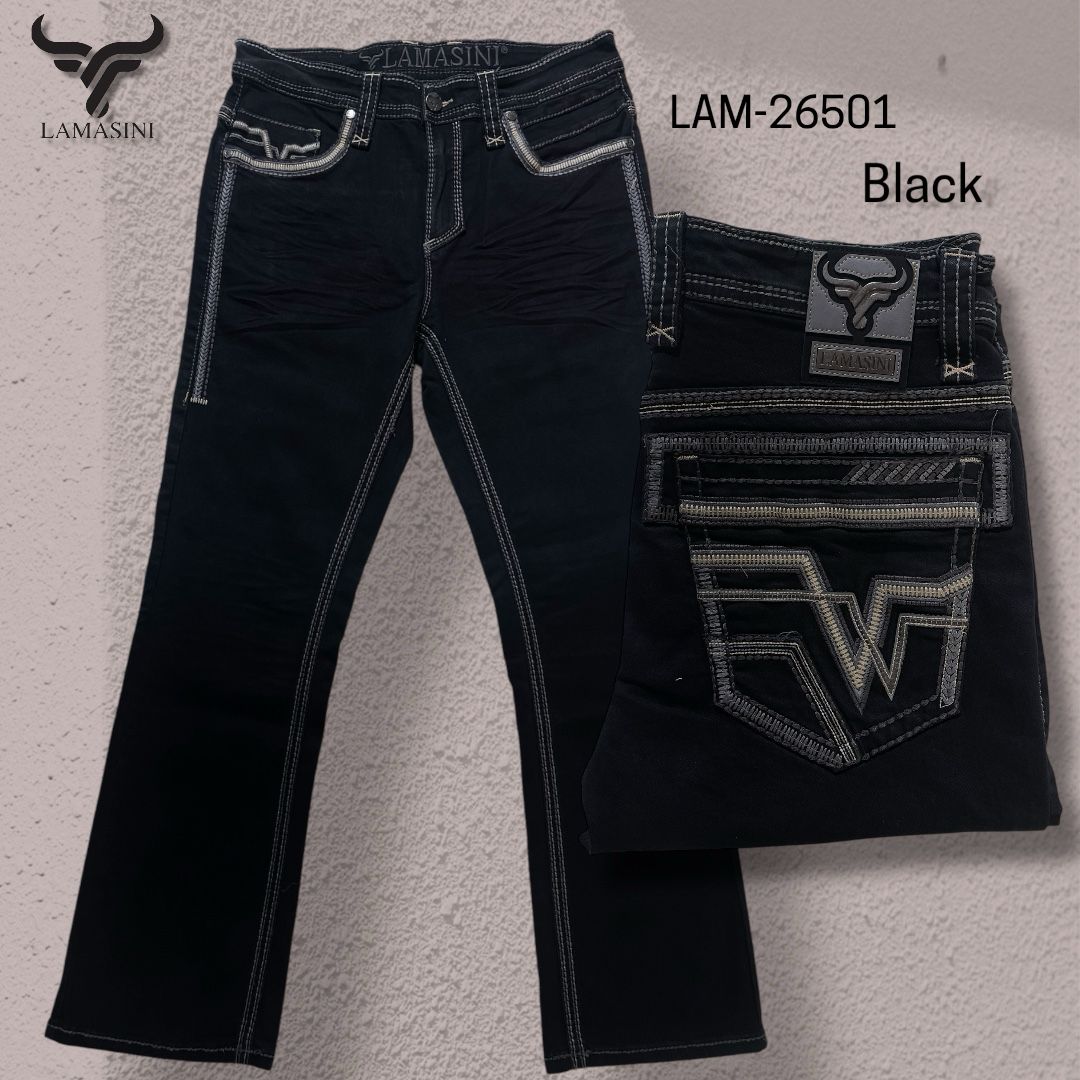 LAM26501 JEANS STRETCH EMBROIDERY BLACK