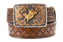 D120004702 3D BOYS BELT FLORAL TABS BULL RIDER BUCKLE BROWN