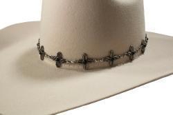 D740002901 3D Hatband 1" Gun Metal Engraved Cross Black