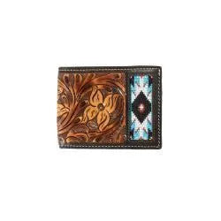 D250010902 3D MENS BIFOLD WALLET HAND TOOLED FLORAL BROWN