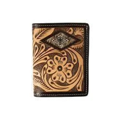 D250015902 3D MENS TRIFOLD STYLE WALLET HAND TOOLED FLORSL