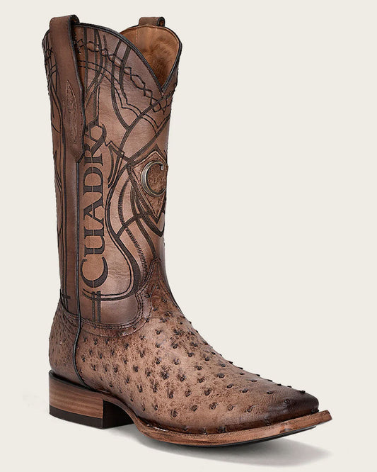 CU744 LUGANO BROWN OSTRICH WESTERN BOOTS